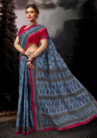 Picture of Grand Cotton Midnight Blue Saree