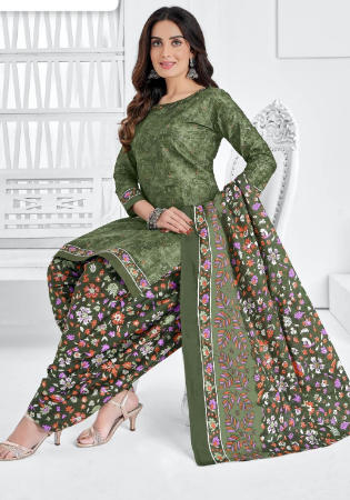 Picture of Cotton Dark Olive Green Readymade Salwar Kameez