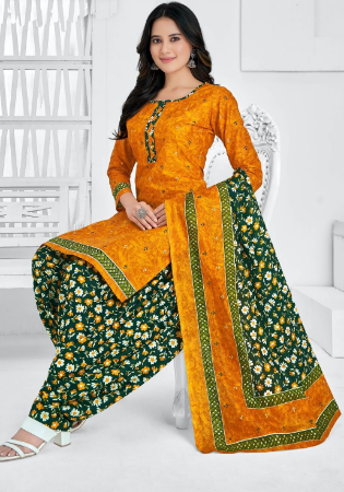 Picture of Cotton Dark Golden Rod Readymade Salwar Kameez