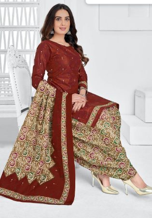 Picture of Alluring Cotton Saddle Brown Readymade Salwar Kameez