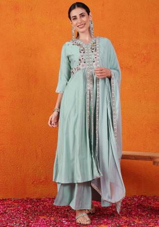 Picture of Pleasing Silk Sky Blue Readymade Salwar Kameez