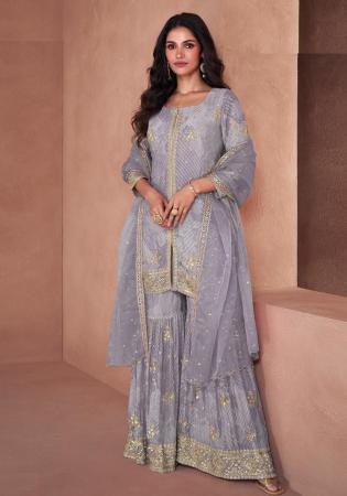 Picture of Amazing Georgette Silver Straight Cut Salwar Kameez