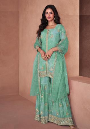 Picture of Georgette Dark Sea Green Straight Cut Salwar Kameez