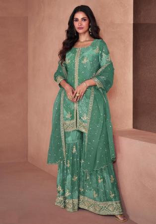 Picture of Georgette Cadet Blue Straight Cut Salwar Kameez