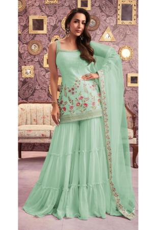 Picture of Georgette Sea Green Straight Cut Salwar Kameez