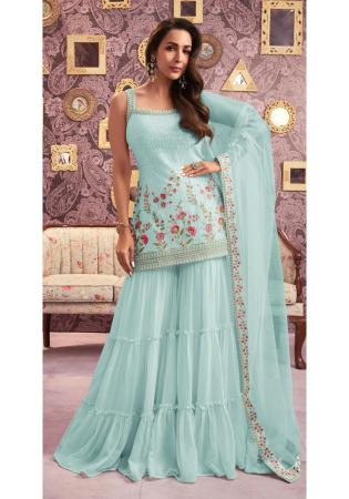 Picture of Georgette Light Steel Blue Straight Cut Salwar Kameez