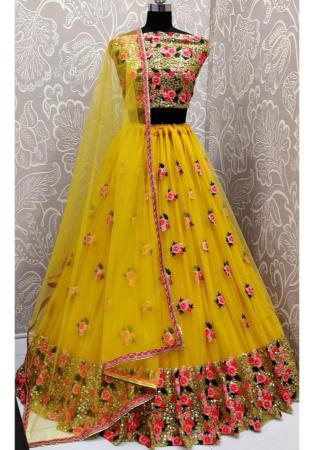 Picture of Beauteous Net Dark Golden Rod Lehenga Choli