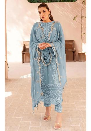 Picture of Georgette Light Slate Grey Straight Cut Salwar Kameez