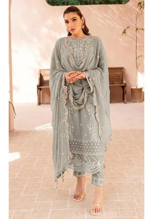 Picture of Georgette Dark Grey Straight Cut Salwar Kameez