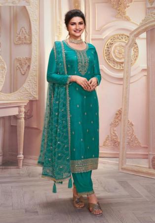 Picture of Pleasing Georgette Teal Straight Cut Salwar Kameez