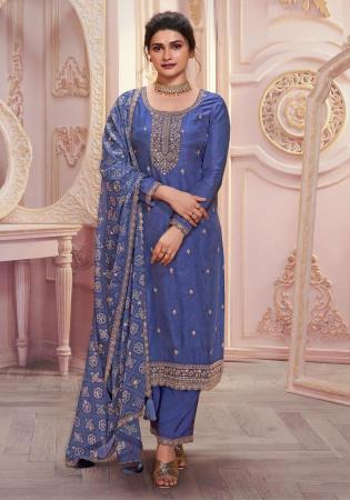 Picture of Georgette Dark Slate Blue Straight Cut Salwar Kameez