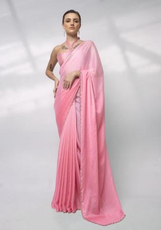 Picture of Beautiful Chiffon & Georgette Light Pink Saree