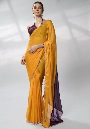 Picture of Beauteous Chiffon & Georgette Yellow Saree