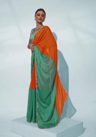 Picture of Pleasing Chiffon & Georgette Sea Green Saree