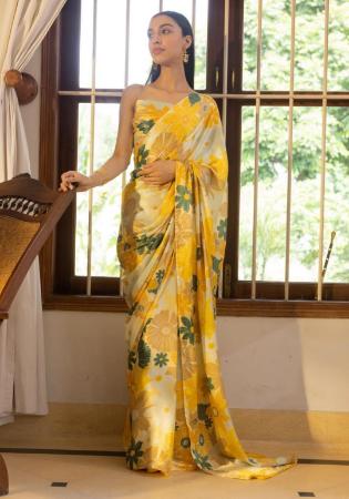 Picture of Elegant Satin Golden Rod Saree