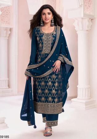 Picture of Georgette Navy Blue Straight Cut Salwar Kameez