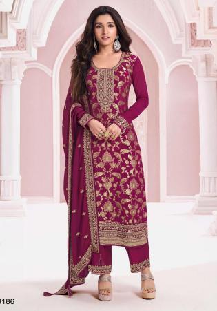 Picture of Georgette Fire Brick Straight Cut Salwar Kameez