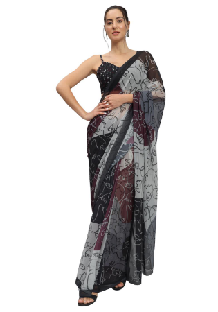 Picture of Appealing Georgette & Linen Dark Slate Grey Saree