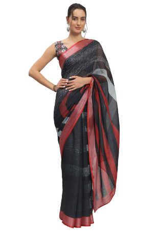 Picture of Radiant Georgette & Linen Dark Slate Grey Saree