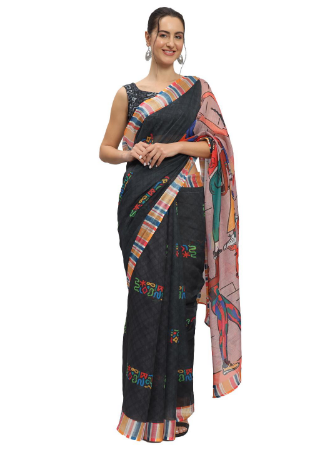 Picture of Ravishing Georgette & Linen Dark Slate Grey Saree