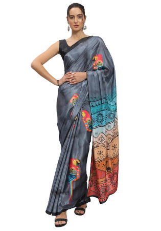 Picture of Beauteous Georgette & Linen Slate Grey Saree