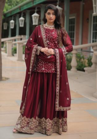 Picture of Ideal Silk Maroon Readymade Salwar Kameez