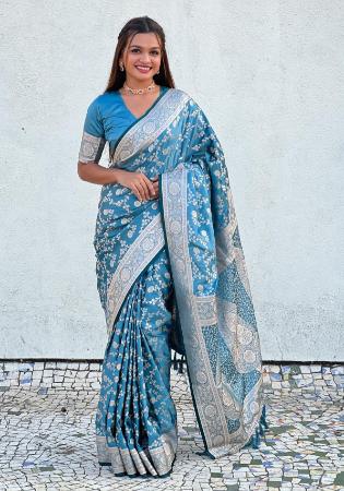 Picture of Beautiful Silk Cadet Blue Saree