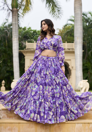 Picture of Excellent Georgette Light Steel Blue Lehenga Choli