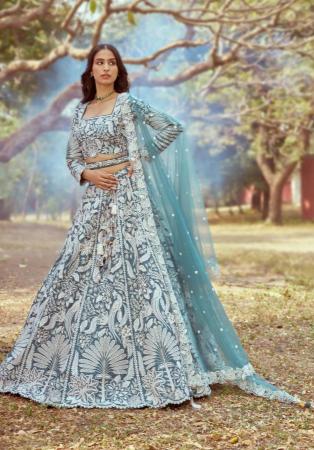 Picture of Enticing Satin Cadet Blue Lehenga Choli