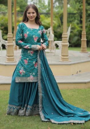 Picture of Shapely Chiffon Sea Green Readymade Salwar Kameez