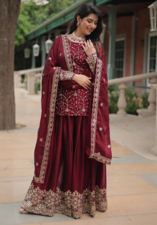 Picture of Ravishing Silk Maroon Readymade Salwar Kameez