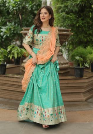 Picture of Ravishing Chiffon Medium Aqua Marine Lehenga Choli