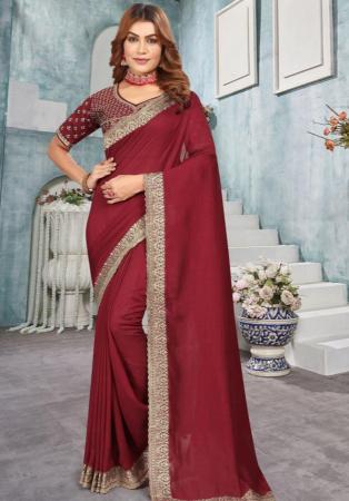 Picture of Pretty Chiffon & Georgette Maroon Saree