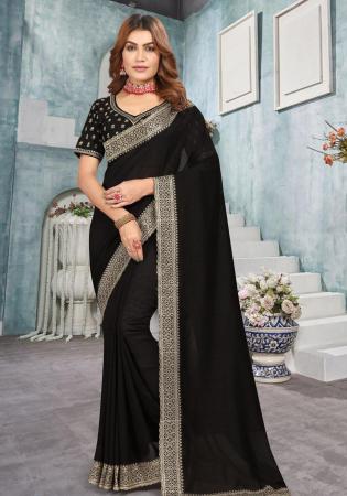 Picture of Ravishing Chiffon & Georgette Black Saree