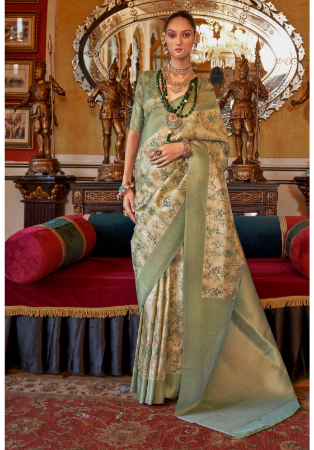 Picture of Wonderful Silk Dark Olive Green Saree