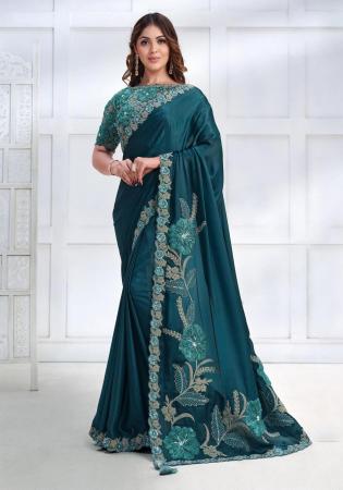 Picture of Good Looking Georgette & Silk Teal Saree