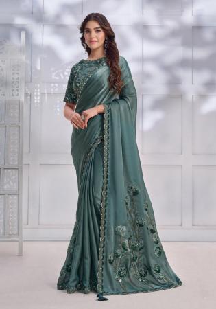 Picture of Superb Georgette & Silk Medium Sea Green Saree