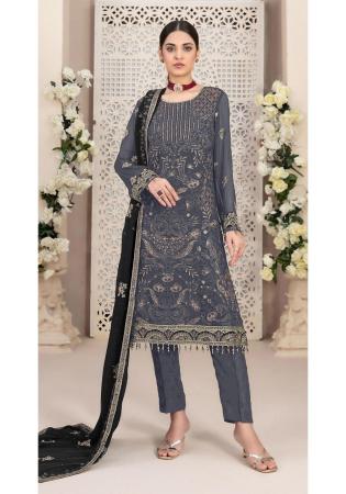 Picture of Georgette Dim Gray Straight Cut Salwar Kameez