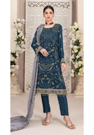 Picture of Georgette Midnight Blue Straight Cut Salwar Kameez