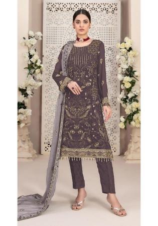 Picture of Georgette Rosy Brown Straight Cut Salwar Kameez