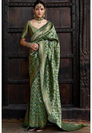 Picture of Delightful Silk Dark Olive Green Saree