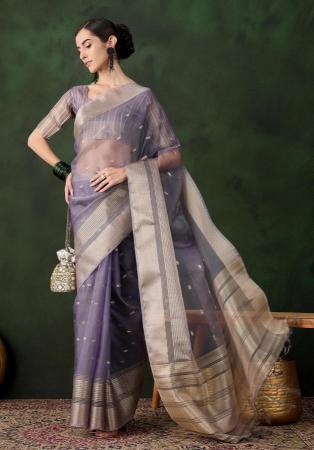 Picture of Magnificent Organza Dark Slate Blue Saree