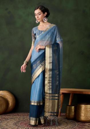 Picture of Statuesque Organza Dark Slate Blue Saree