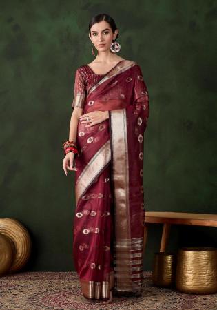 Picture of Excellent Organza Maroon Saree