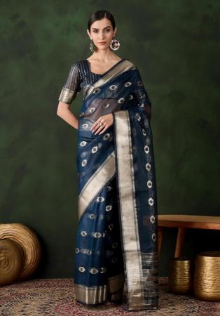 Picture of Pleasing Organza Midnight Blue Saree