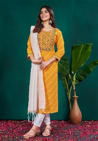 Picture of Nice Rayon Golden Rod Readymade Salwar Kameez