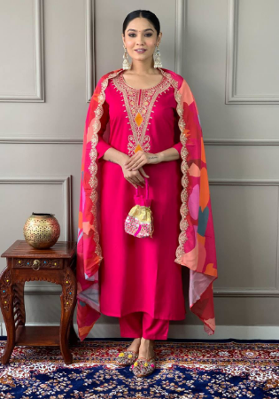 Picture of Splendid Cotton Deep Pink Readymade Salwar Kameez