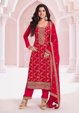 Picture of Chiffon Indian Red Straight Cut Salwar Kameez