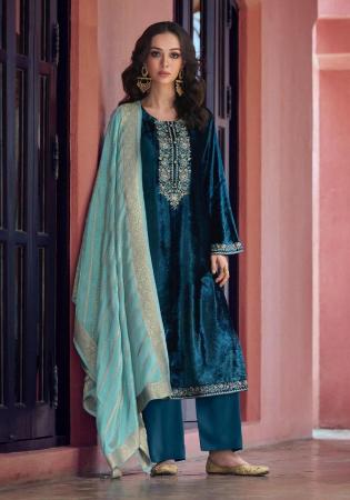 Picture of Chiffon Midnight Blue Straight Cut Salwar Kameez