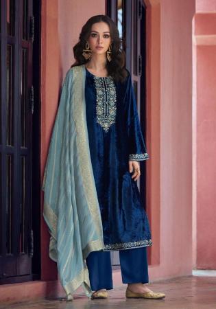 Picture of Chiffon Midnight Blue Straight Cut Salwar Kameez